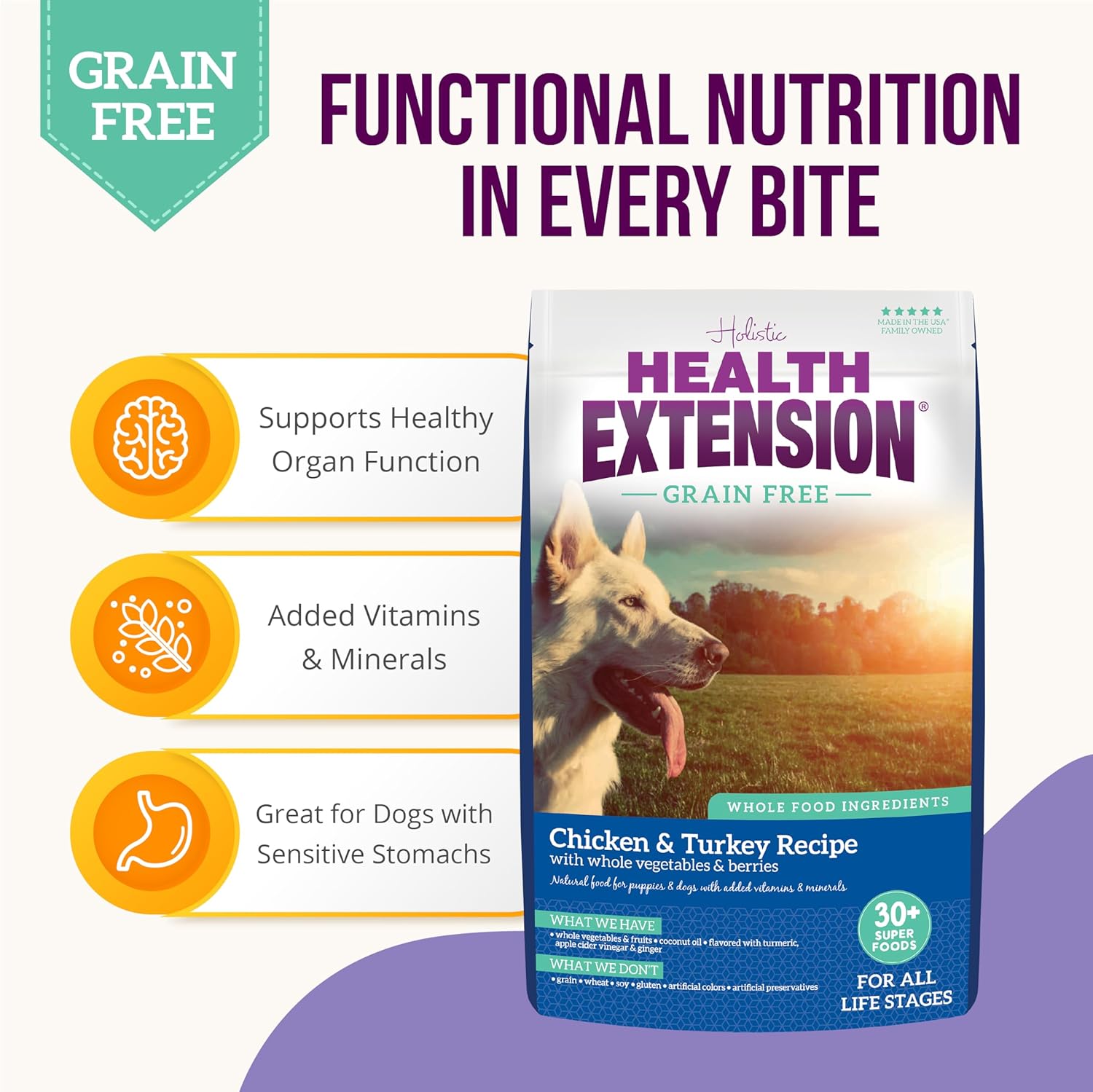 Health Extension 無穀物雞肉火雞乾狗糧（10 磅/4.54 公斤）- Whole Foods 成分配方，含薑黃和薑黃混合物；