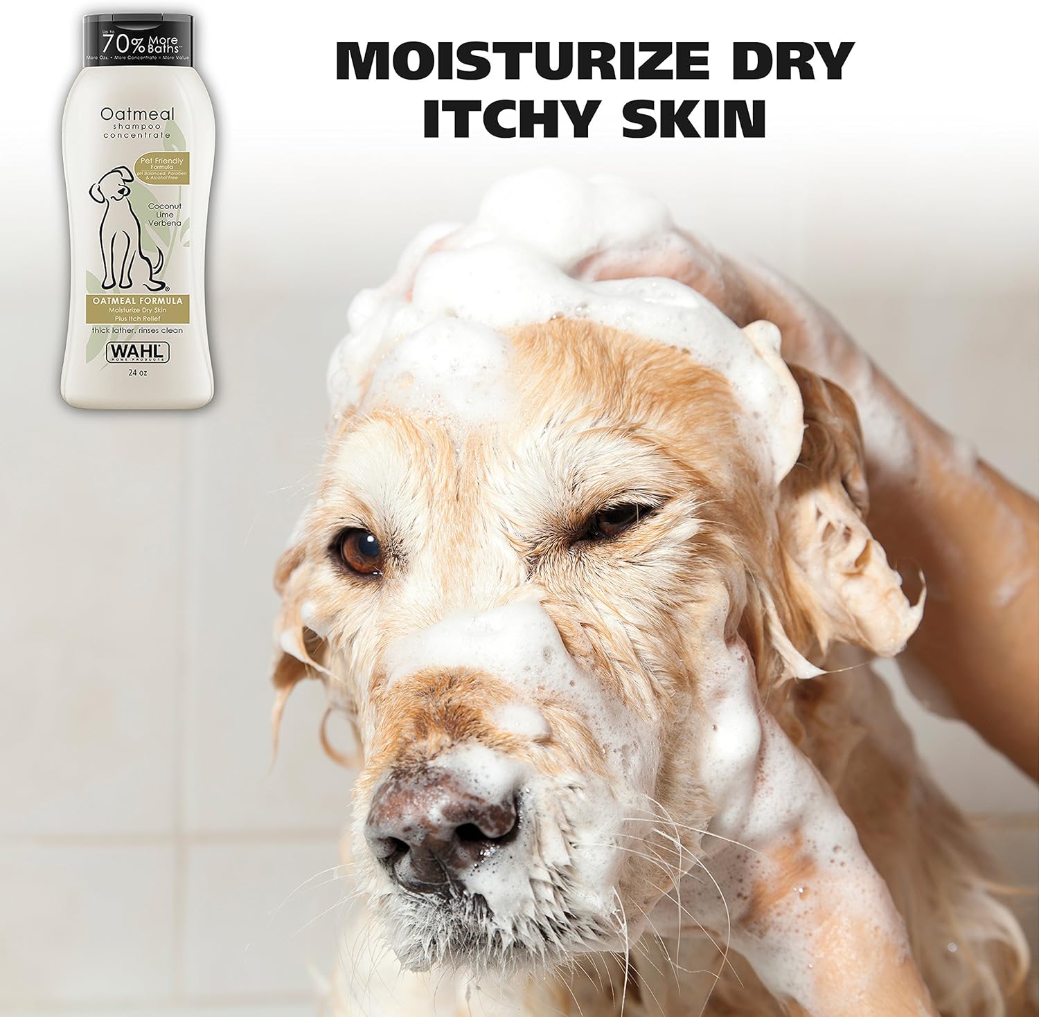 شامبو Wahl USA Dry Skin Itch Relief Pet Shampoo for Dogs – تركيبة الشوفان مع جوز الهند والليمون والفيربينا وتركيبة صديقة للحيوانات الأليفة، 24 أونصة - موديل 820004A