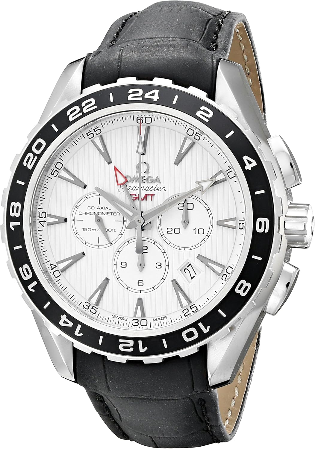 Omega Herren-Automatikuhr Aqua Terra 231.13.44.52.04.001 Automatikuhr aus Edelstahl mit schwarzem Lederband