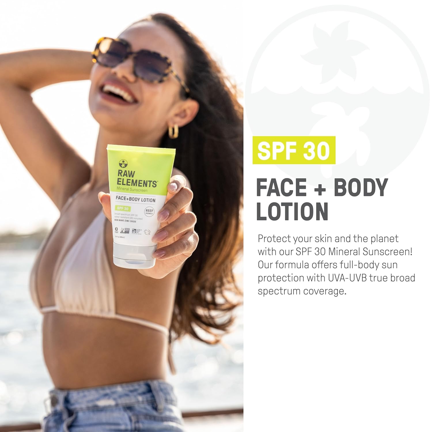 Raw Elements Face and Body Mineral Sunscreen SPF 30 Tube, Organic Sunblock Daily Protection, Non Toxic Reef Safe, Water Resistant, Cruelty Free, 3 oz (Pack of 1) · v3