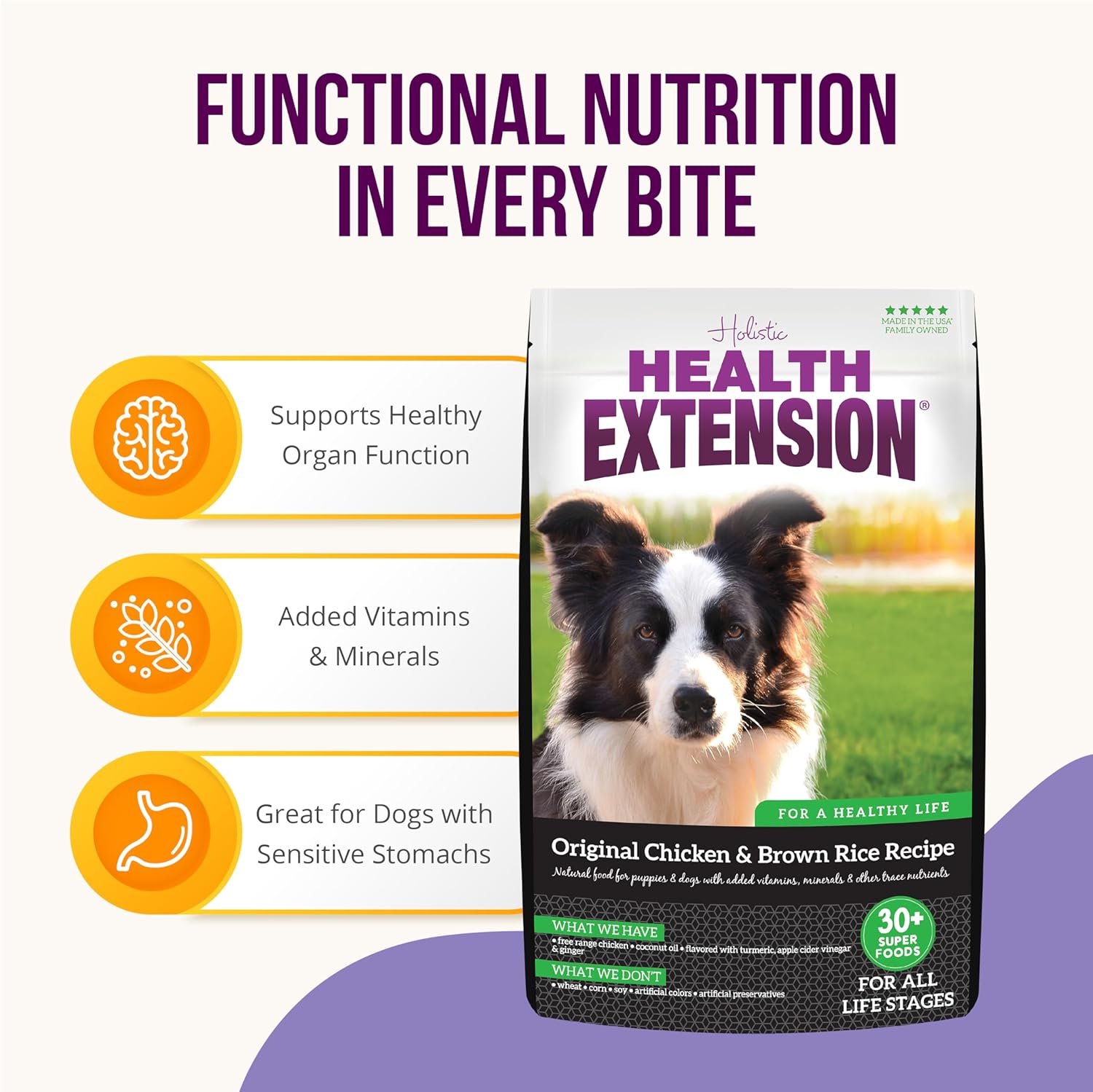 Thức ăn khô cho chó Health Extension Original Chicken Brown Rice (4 lb / 1,81 kg) - Công thức giàu protein với Probiotics, Omega 3 cho sức khỏe toàn diện ở chó ở mọi giai đoạn cuộc đời.