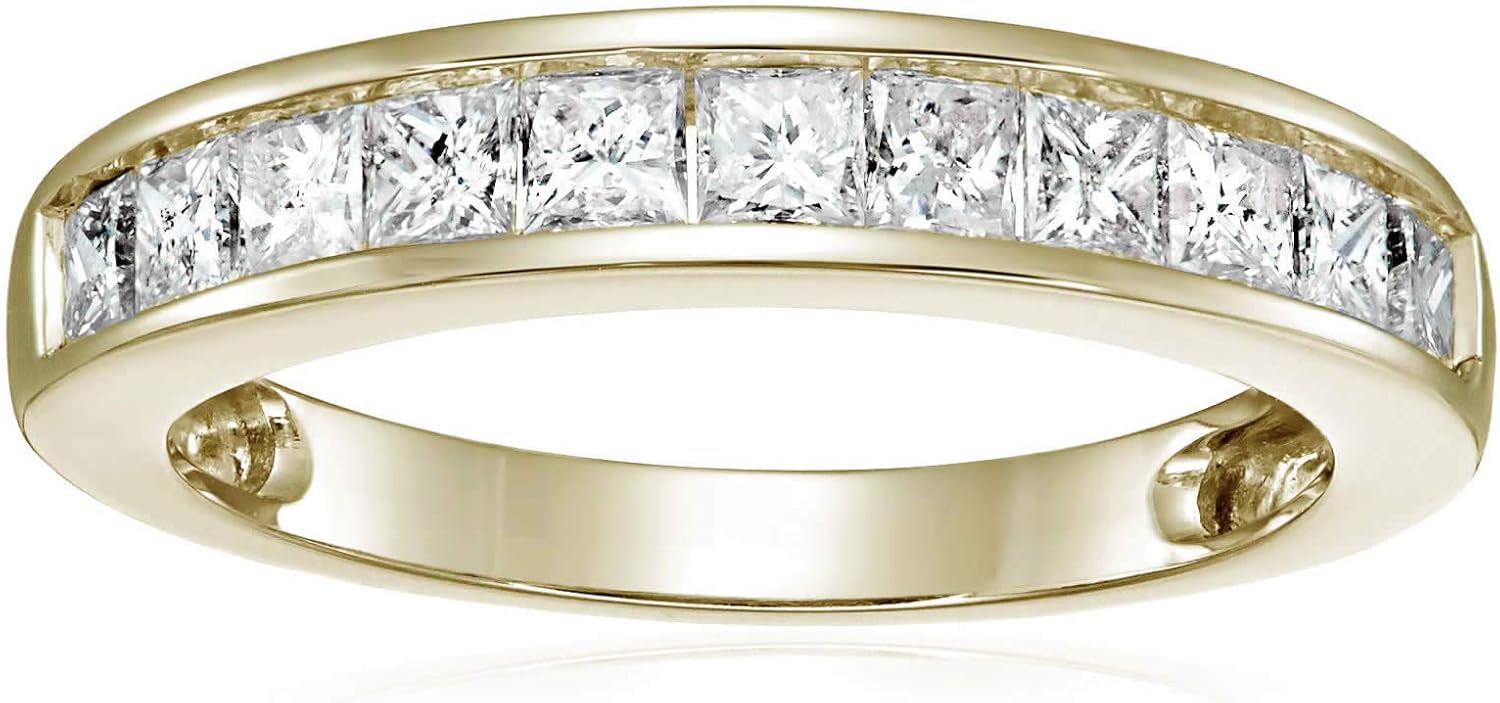 1 cttw Diamond Wedding Anniversary Band for Women Half Eternity Square Diamond Engagement Ring 14K Yellow Gold Princess Cut Channel Set Size 4.5-10 · v2