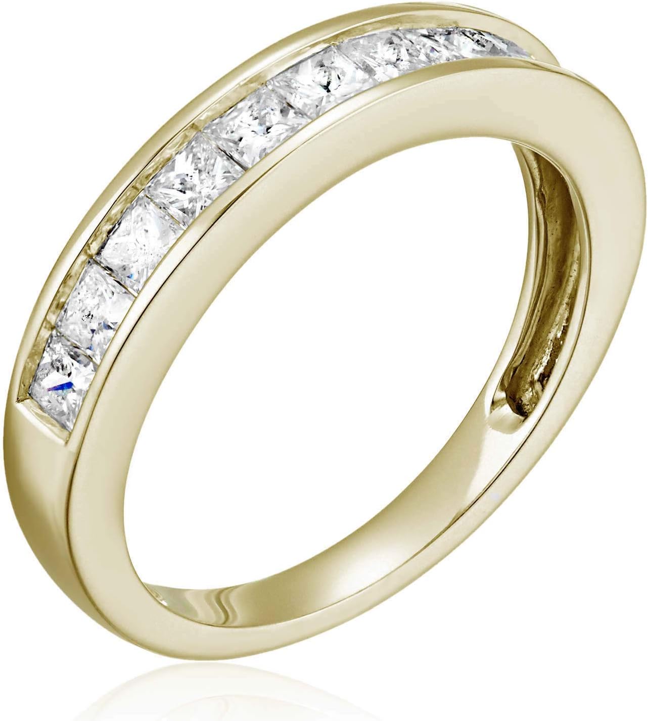 1 cttw Diamond Wedding Anniversary Band for Women Half Eternity Square Diamond Engagement Ring 14K Yellow Gold Princess Cut Channel Set Size 4.5-10 · v2
