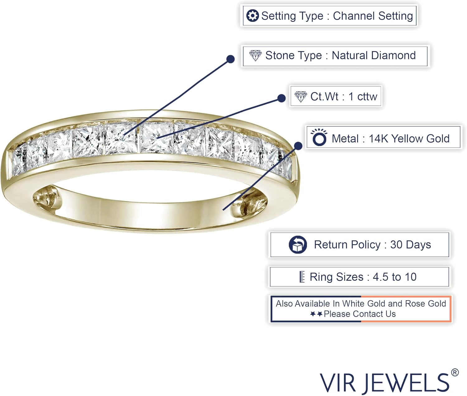 1 cttw Diamond Wedding Anniversary Band for Women Half Eternity Square Diamond Engagement Ring 14K Yellow Gold Princess Cut Channel Set Size 4.5-10 · v2