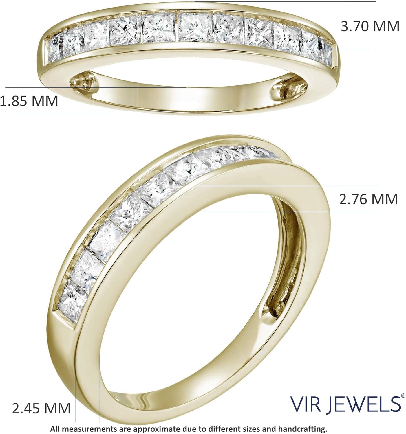 1 cttw Diamond Wedding Anniversary Band for Women Half Eternity Square Diamond Engagement Ring 14K Yellow Gold Princess Cut Channel Set Size 4.5-10 · v2