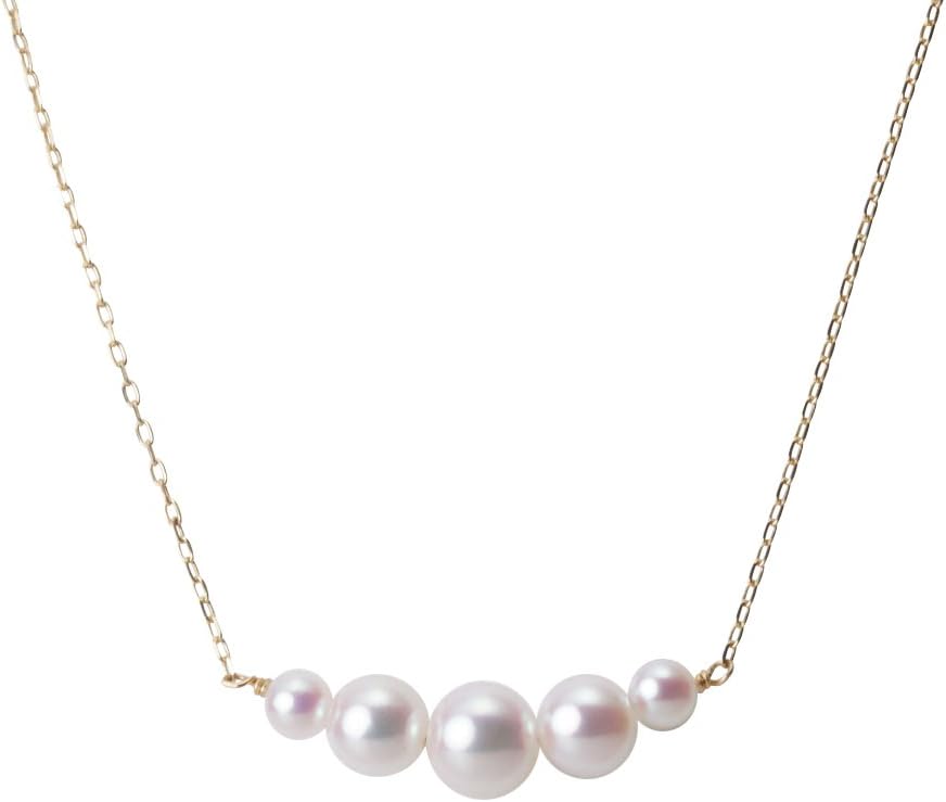 Japanese 4.0-6.5mm Akoya Cultured Pearl Pendant Necklace for Women with 18K | Line Design Excellent Gift | Pearl Necklace · v2