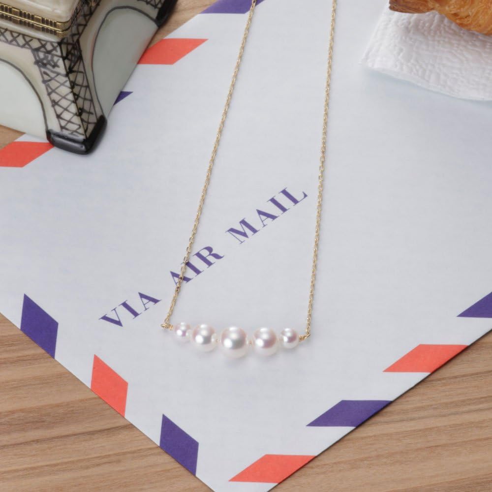 Japanese 4.0-6.5mm Akoya Cultured Pearl Pendant Necklace for Women with 18K | Line Design Excellent Gift | Pearl Necklace · v2