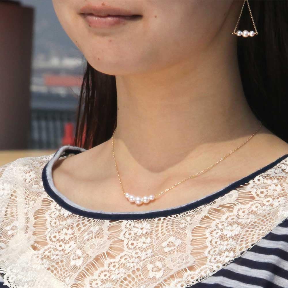 Japanese 4.0-6.5mm Akoya Cultured Pearl Pendant Necklace for Women with 18K | Line Design Excellent Gift | Pearl Necklace · v2