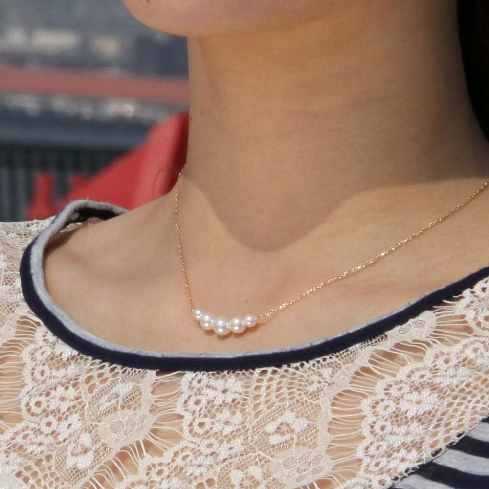 Japanese 4.0-6.5mm Akoya Cultured Pearl Pendant Necklace for Women with 18K | Line Design Excellent Gift | Pearl Necklace · v2