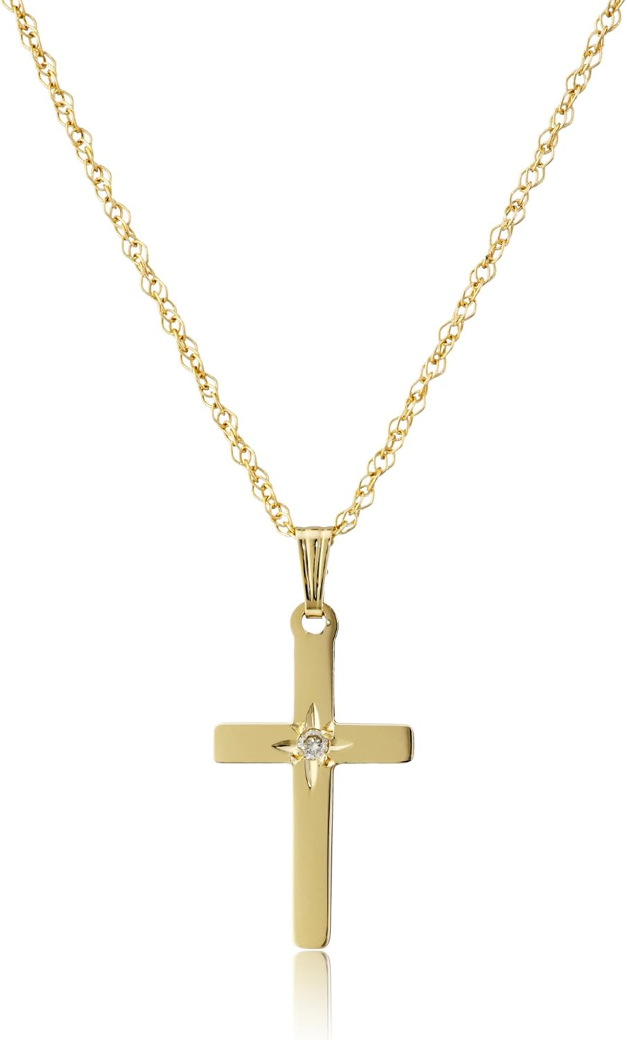 Amazon Essentials womens 14k Yellow Gold Solid Diamond-Accented Cross Pendant Necklace, 18 (previously Amazon Collection) · v3