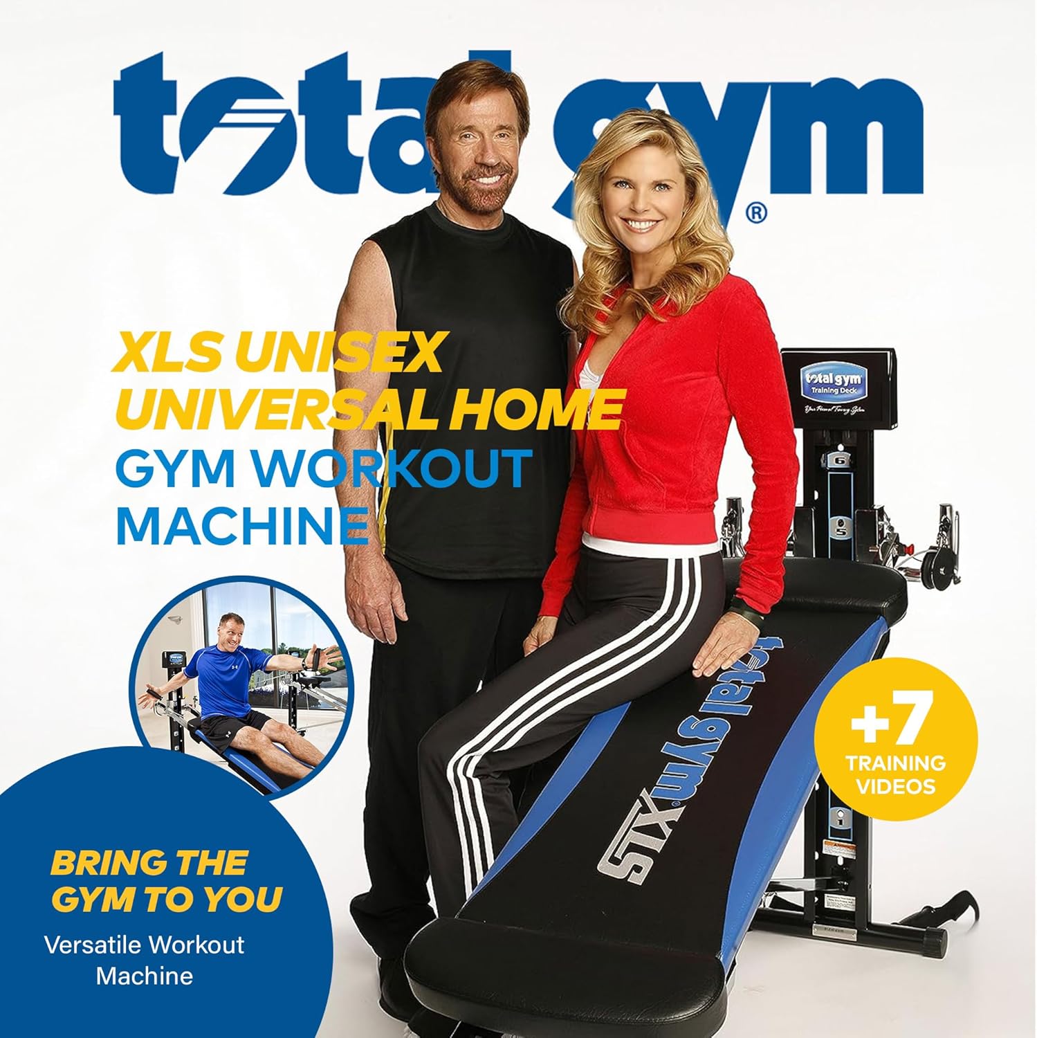 Appareil universel d'entraînement à domicile Total Gym XLS pour homme/femme, avec support accroupi, tire-jambes, 2 poignets aux chevilles et tableau d'exercices