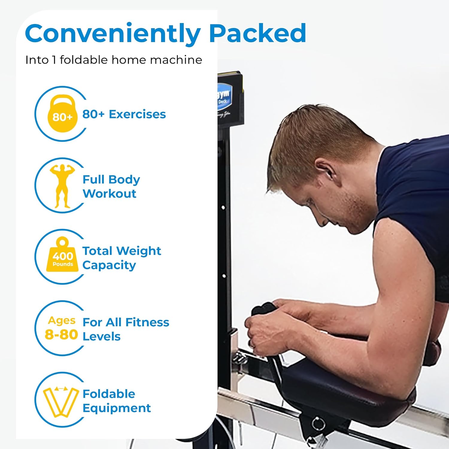 Appareil universel d'entraînement à domicile Total Gym XLS pour homme/femme, avec support accroupi, tire-jambes, 2 poignets aux chevilles et tableau d'exercices