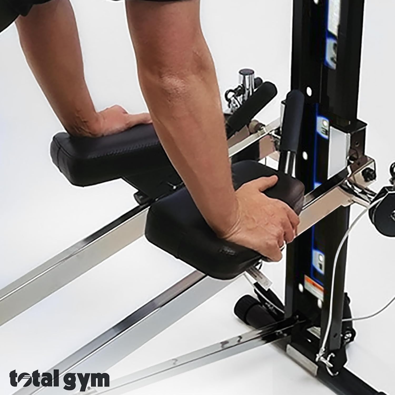 Appareil universel d'entraînement à domicile Total Gym XLS pour homme/femme, avec support accroupi, tire-jambes, 2 poignets aux chevilles et tableau d'exercices