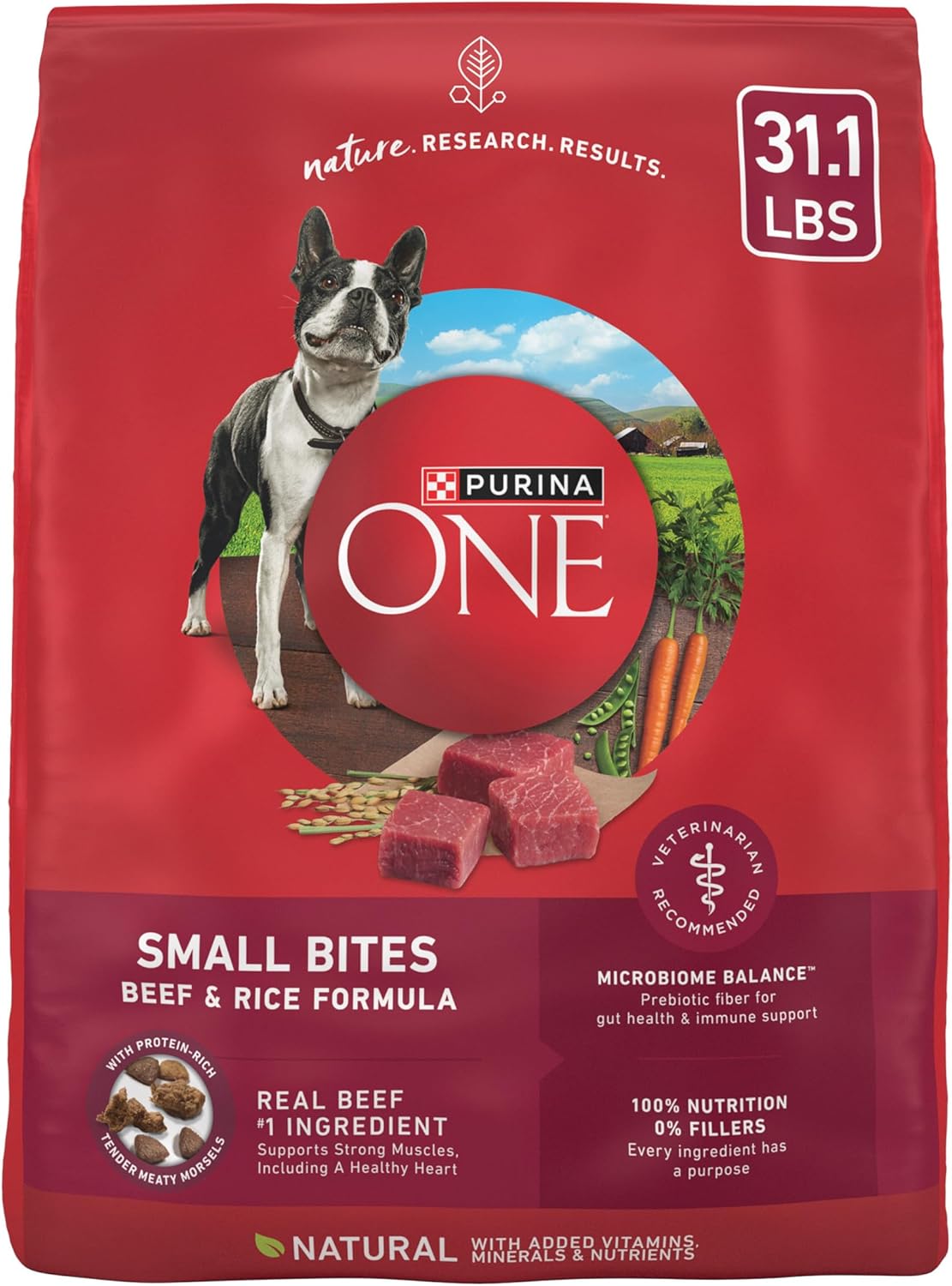 Petite nourriture sèche pour chiens Purina ONE Small Bites, formule bœuf et riz, riche en protéines, naturelle, avec vitamines, minéraux et nutriments ajoutés - Sac de 31,1 livres