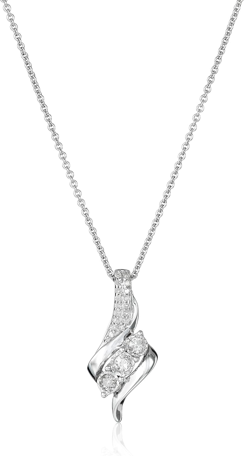 Amazon Essentials Diamond 3 Stone Pendant Necklace (1/4 cttw), 18 (previously Amazon Collection) · v4