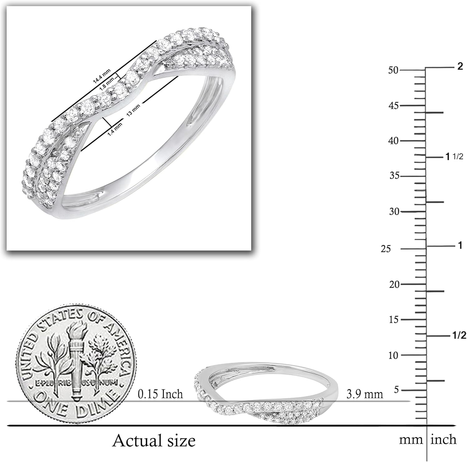 Dazzlingrock Collection 0.32 Cttw Round White Diamond Contour Wedding Band for Her in 14K Solid Gold · v2