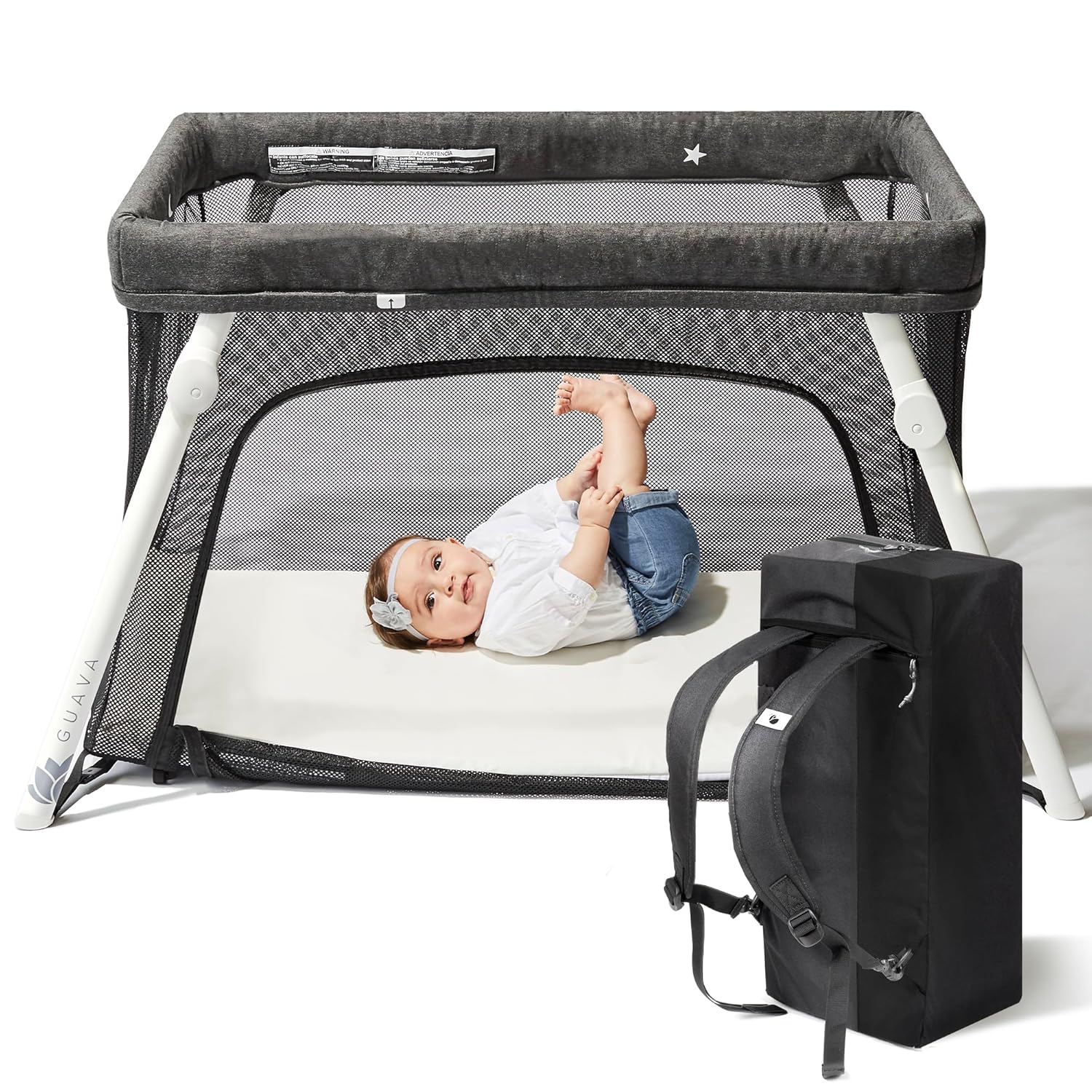 Guava Lotus Travel Crib with Lightweight Backpack Design | Certified Baby Safe Portable Crib | Folding Play Yard with Comfy Mattress for Babies  Toddlers | Compact Baby Travel Bed