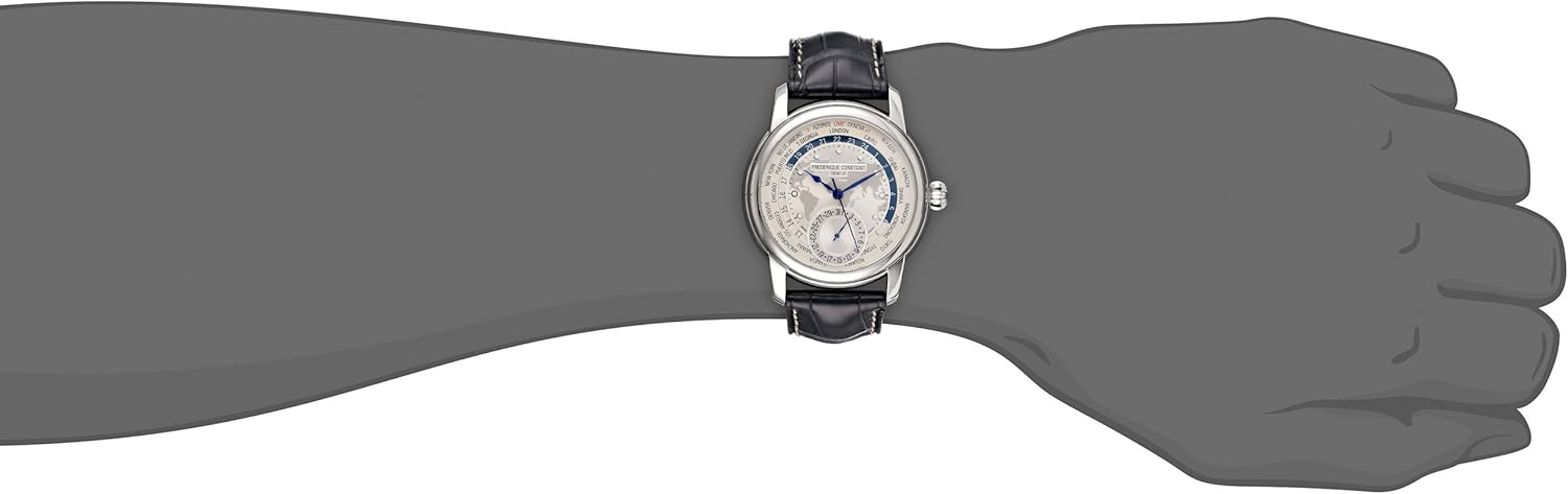 Frederique Constant Mens 'World Timer' Silver Dial Blue Leather Strap Swiss Automatic Watch FC-718WM4H6 · v5