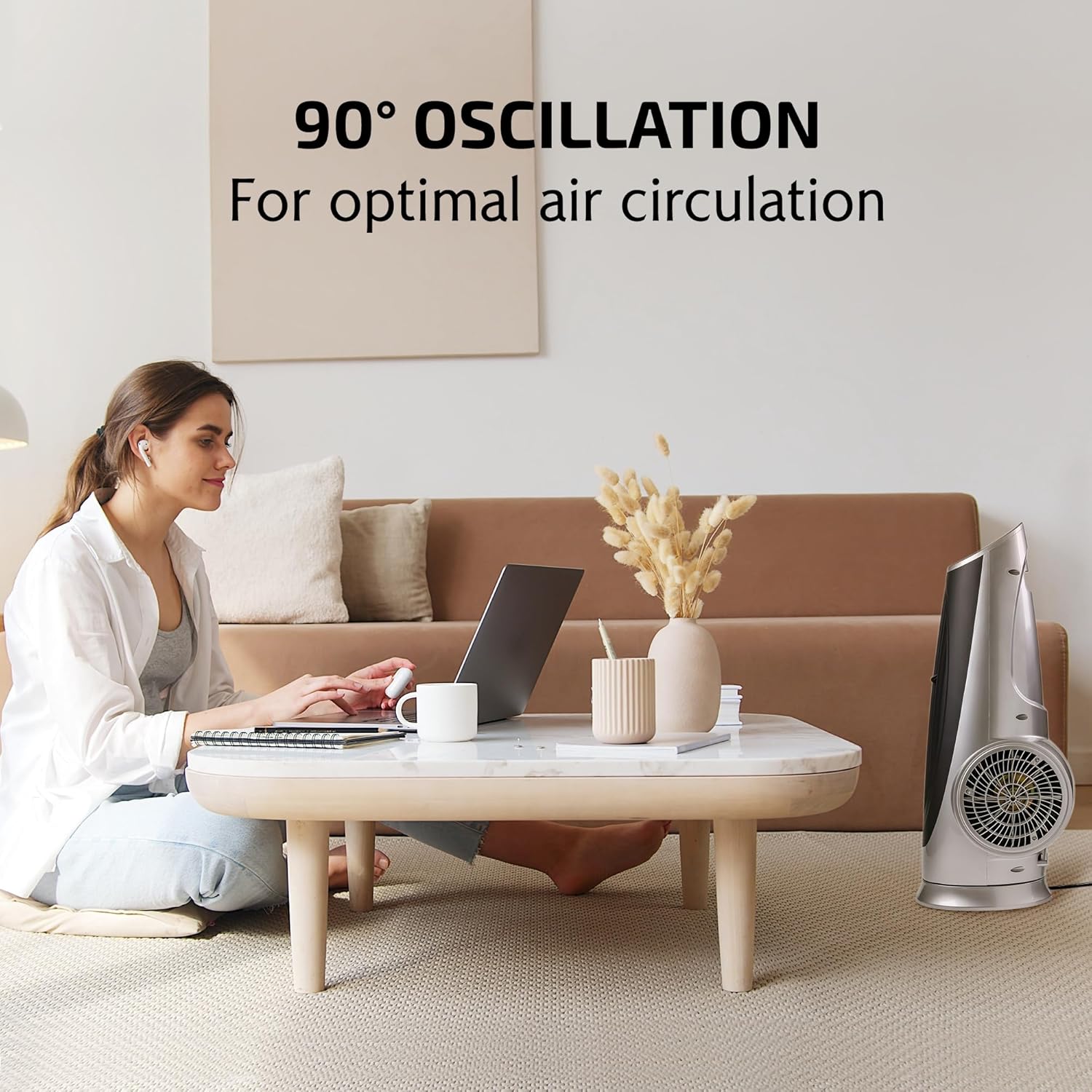 Ovente Oscillating Tower Remote Control, 3-Speed LCD Panel  8H Timer, 30.5 Quiet amp; Bladeless Indoor Standing Floor Fan, Blows Cold Air for Home, Bedroom, Living Room or Office, Silver TF88S