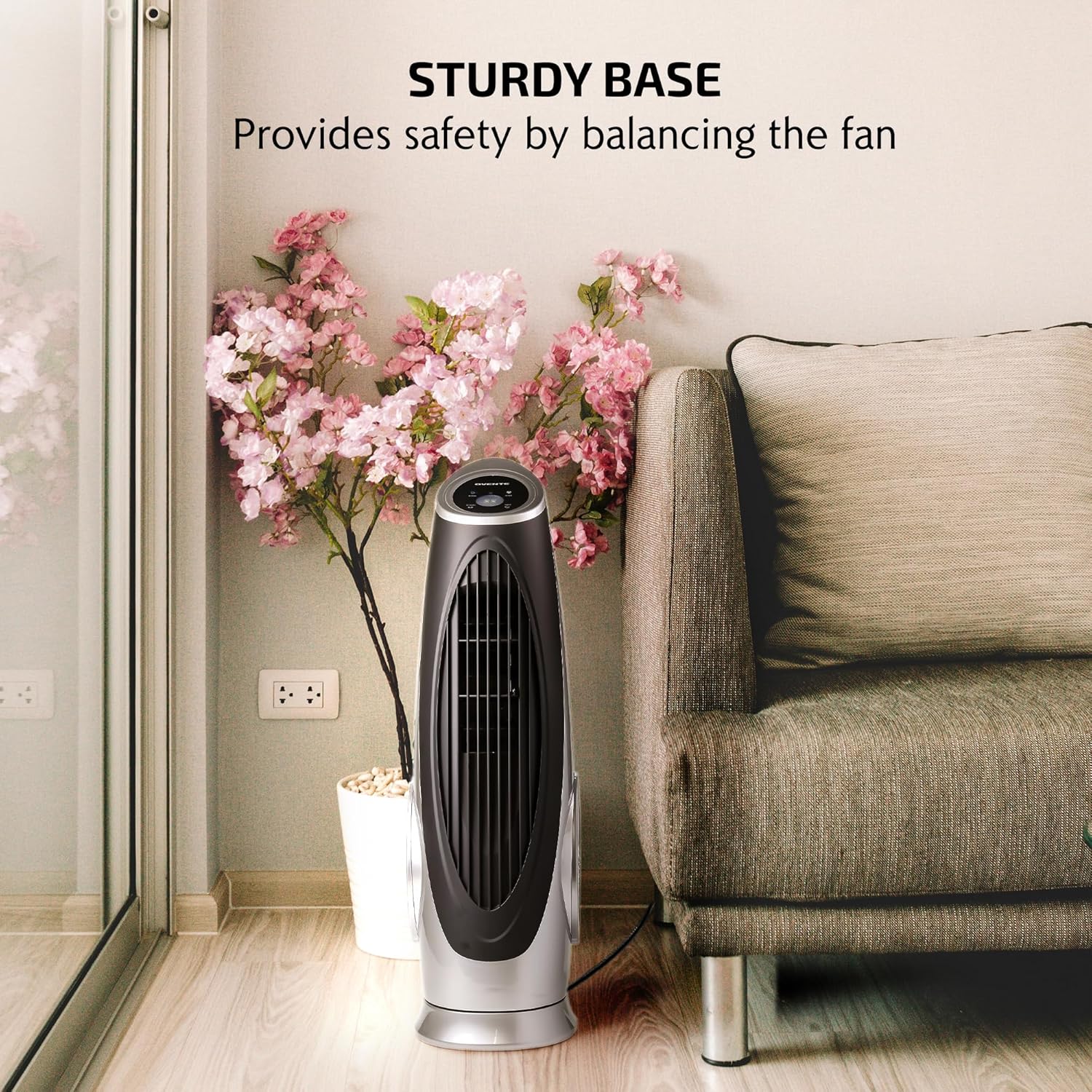 Ovente Oscillating Tower Remote Control, 3-Speed LCD Panel  8H Timer, 30.5 Quiet amp; Bladeless Indoor Standing Floor Fan, Blows Cold Air for Home, Bedroom, Living Room or Office, Silver TF88S