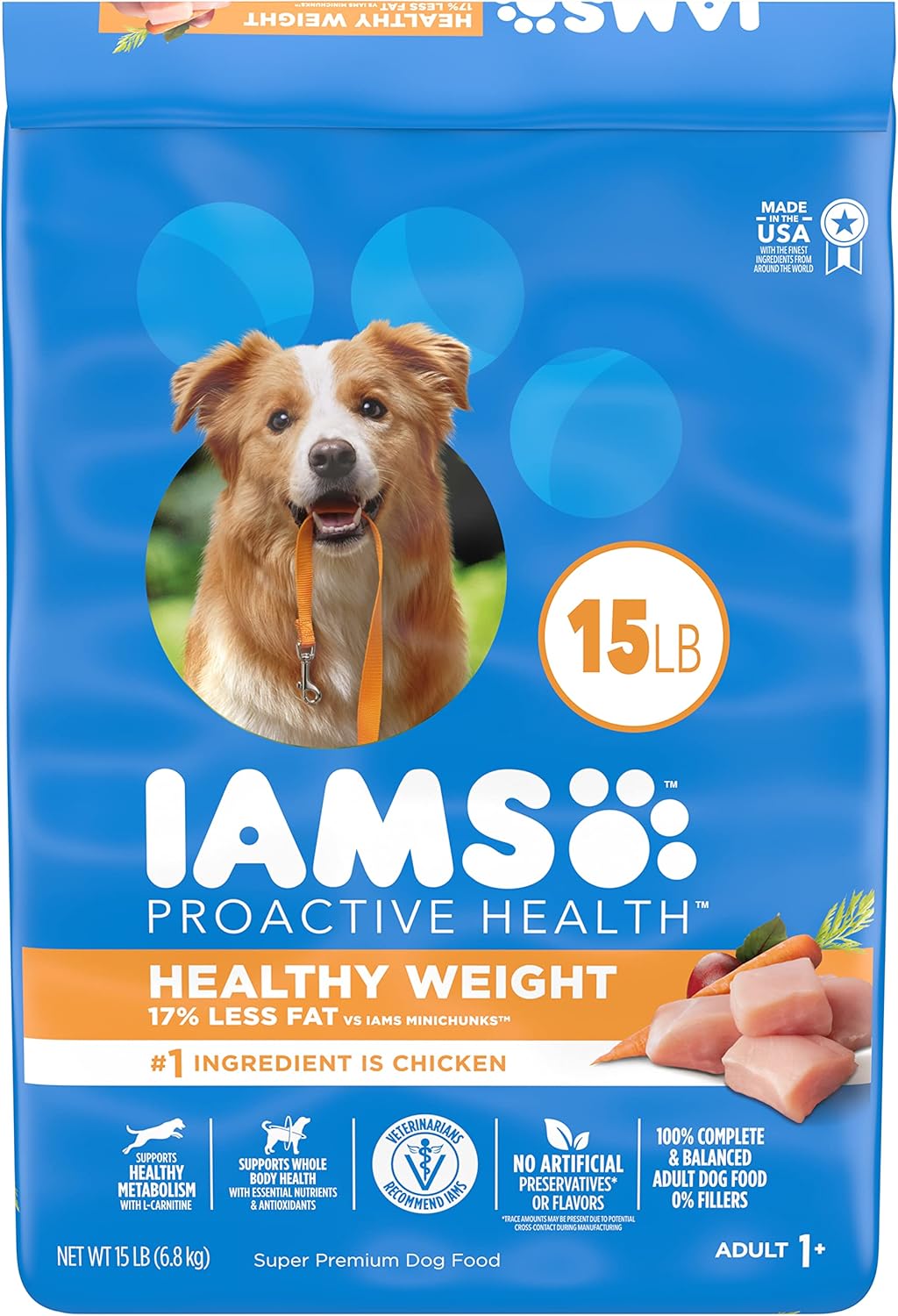Nourriture sèche pour chiens IAMS Proactive Health Healthy Weight Control pour adultes avec du vrai poulet, sac de 15 livres