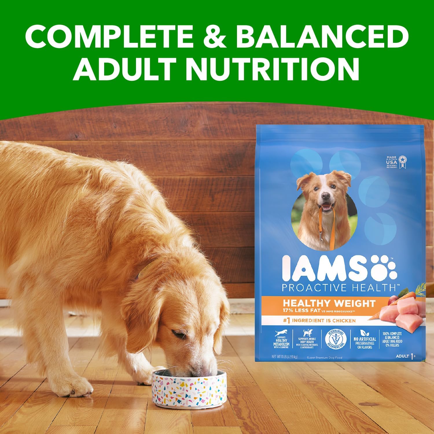 Nourriture sèche pour chiens IAMS Proactive Health Healthy Weight Control pour adultes avec du vrai poulet, sac de 15 livres