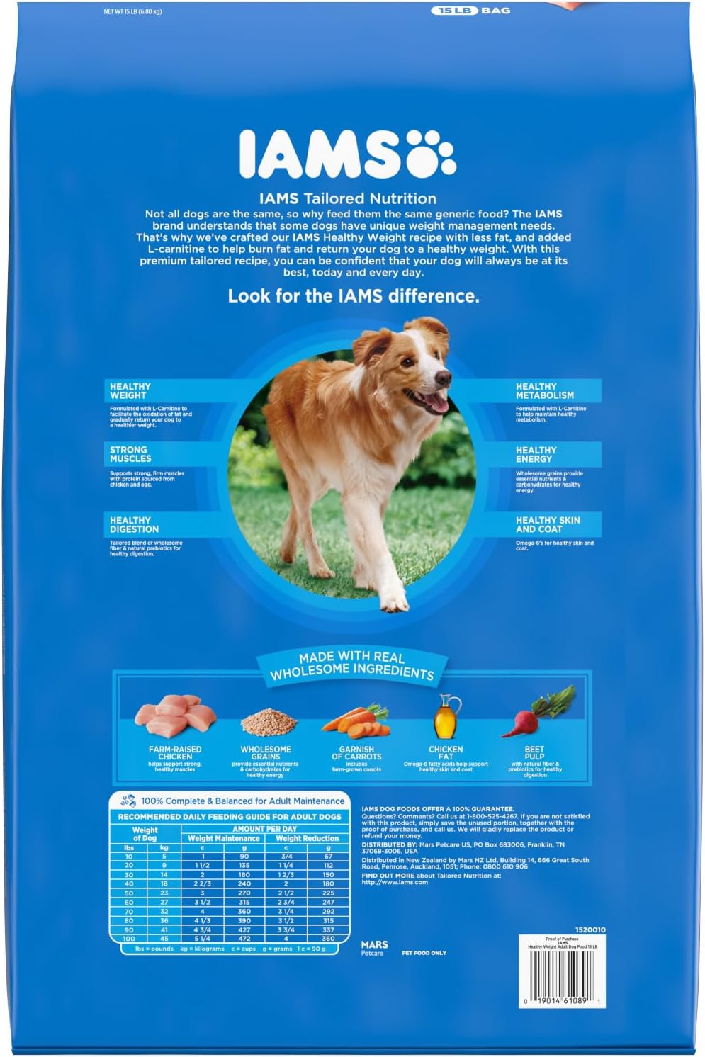 Nourriture sèche pour chiens IAMS Proactive Health Healthy Weight Control pour adultes avec du vrai poulet, sac de 15 livres