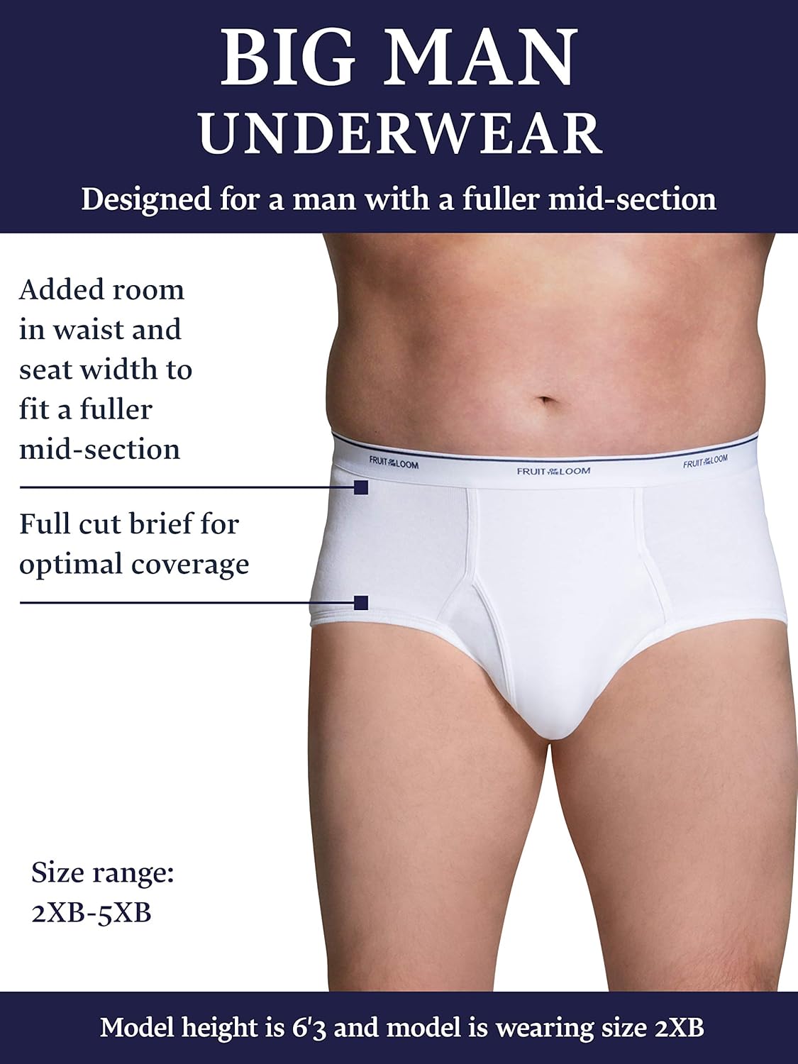 Biancheria intima grande e alta da uomo Fruit of the Loom senza etichette