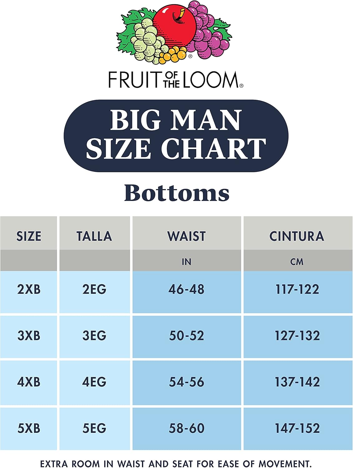 Biancheria intima grande e alta da uomo Fruit of the Loom senza etichette