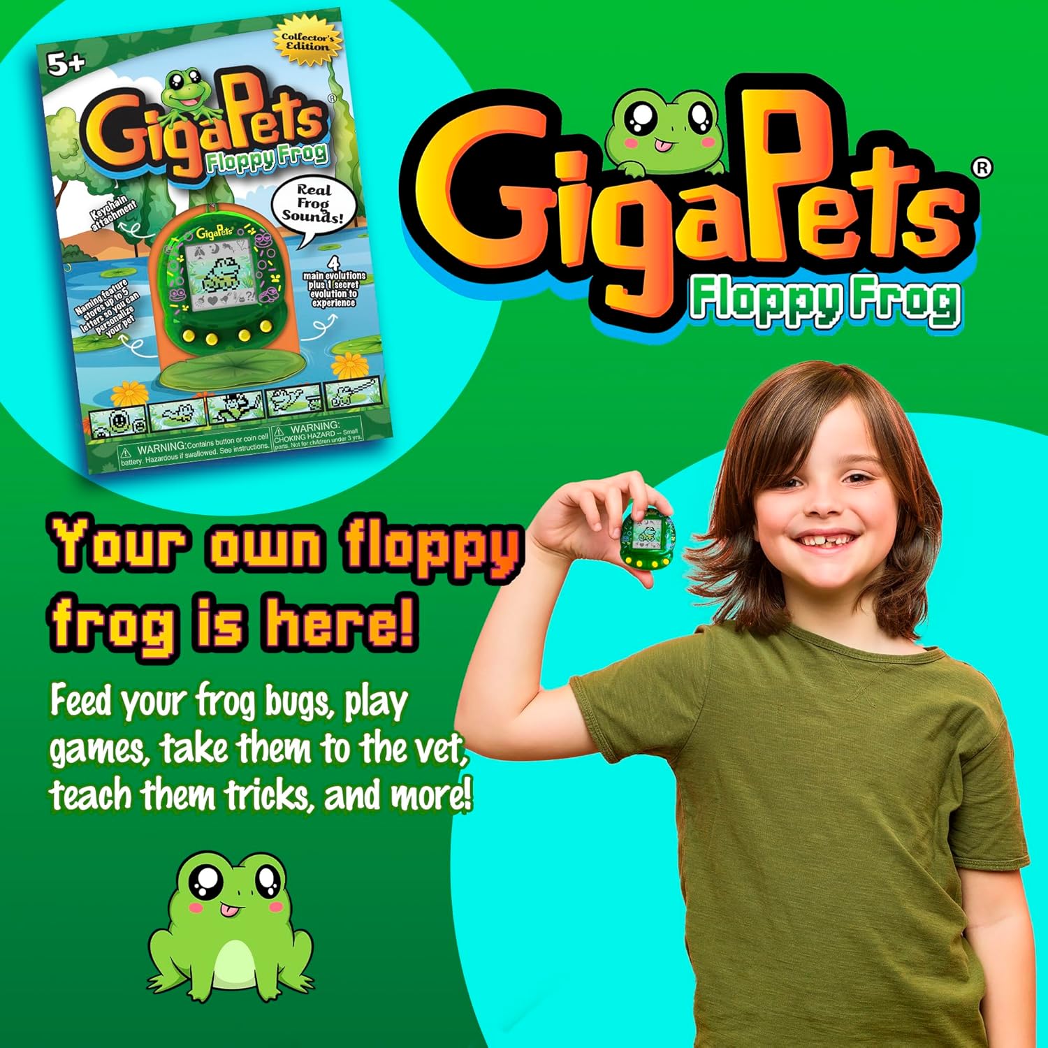 Giga Pet Virtual Pet for Kids Ages 5 and Up, 90s Throwback, Floppy Frog | 25th Anniversary Edition Upgraded Collector’s Edition | Kids Learn to Take Care of a Pet · v2