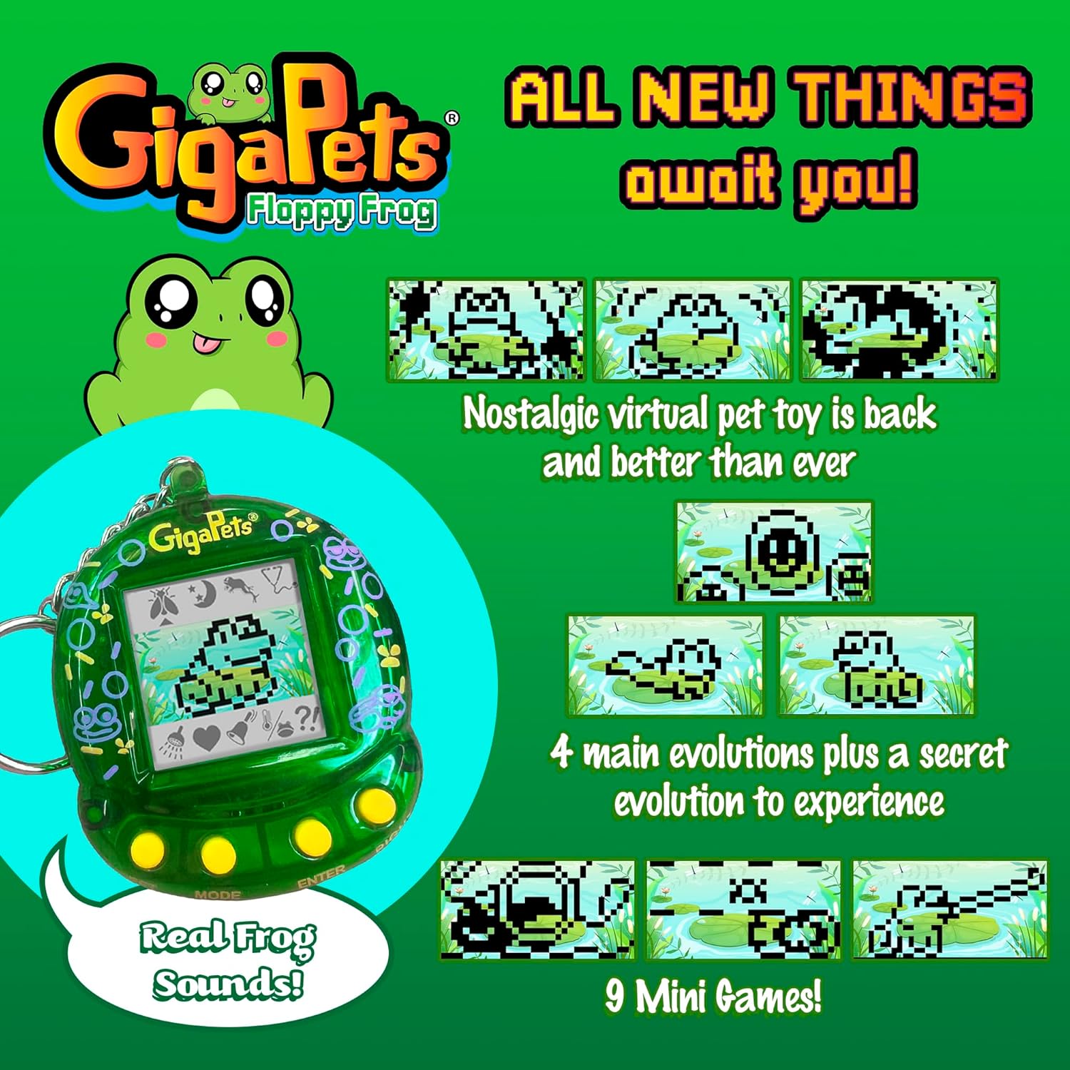 Giga Pet Virtual Pet for Kids Ages 5 and Up, 90s Throwback, Floppy Frog | 25th Anniversary Edition Upgraded Collector’s Edition | Kids Learn to Take Care of a Pet · v2