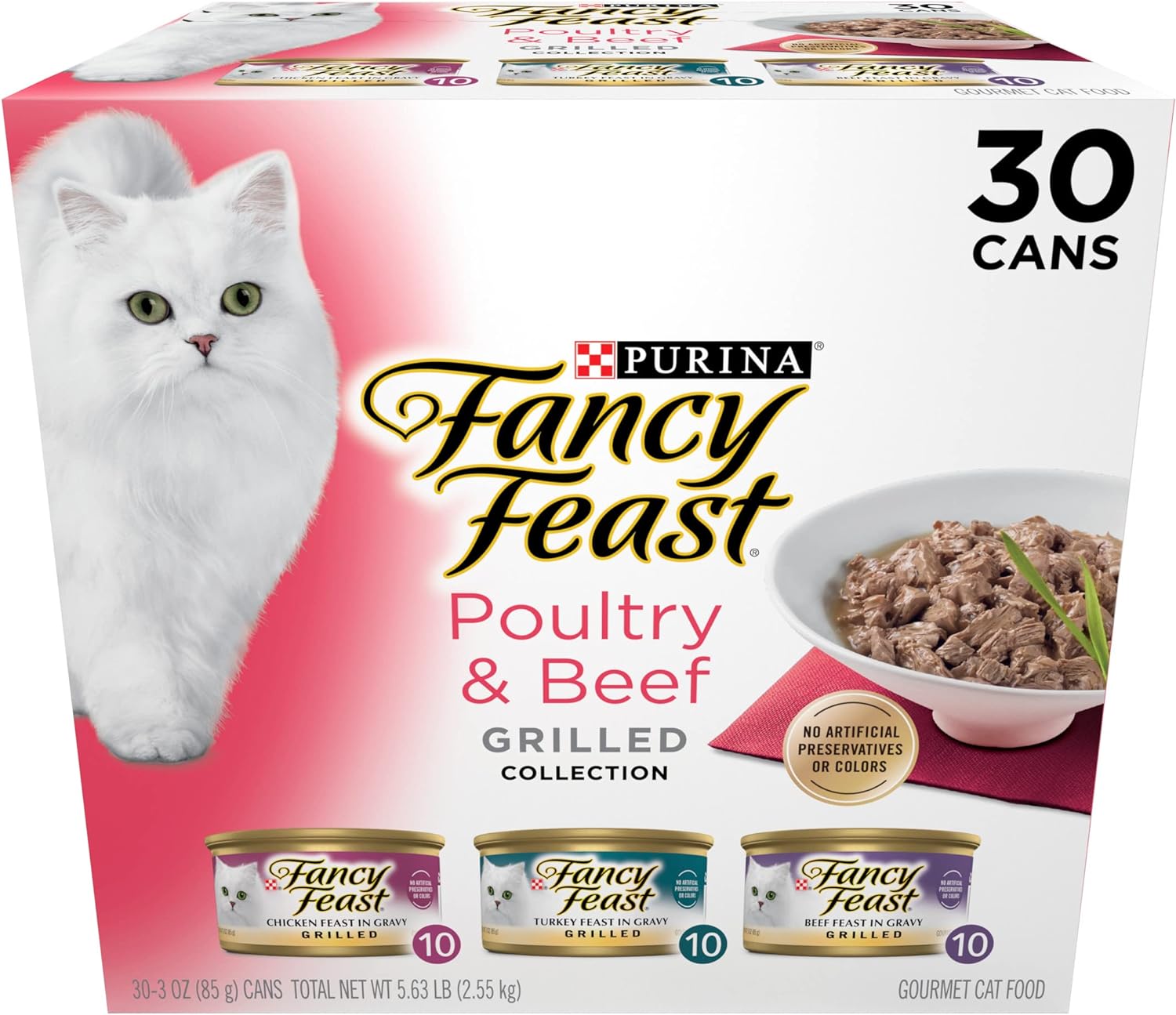 Purina Fancy Feast Grilled Wet Cat Food Poultry and Beef Collection Wet Cat Food Variety Pack - (Pack of 30) 3 oz. Cans · v2
