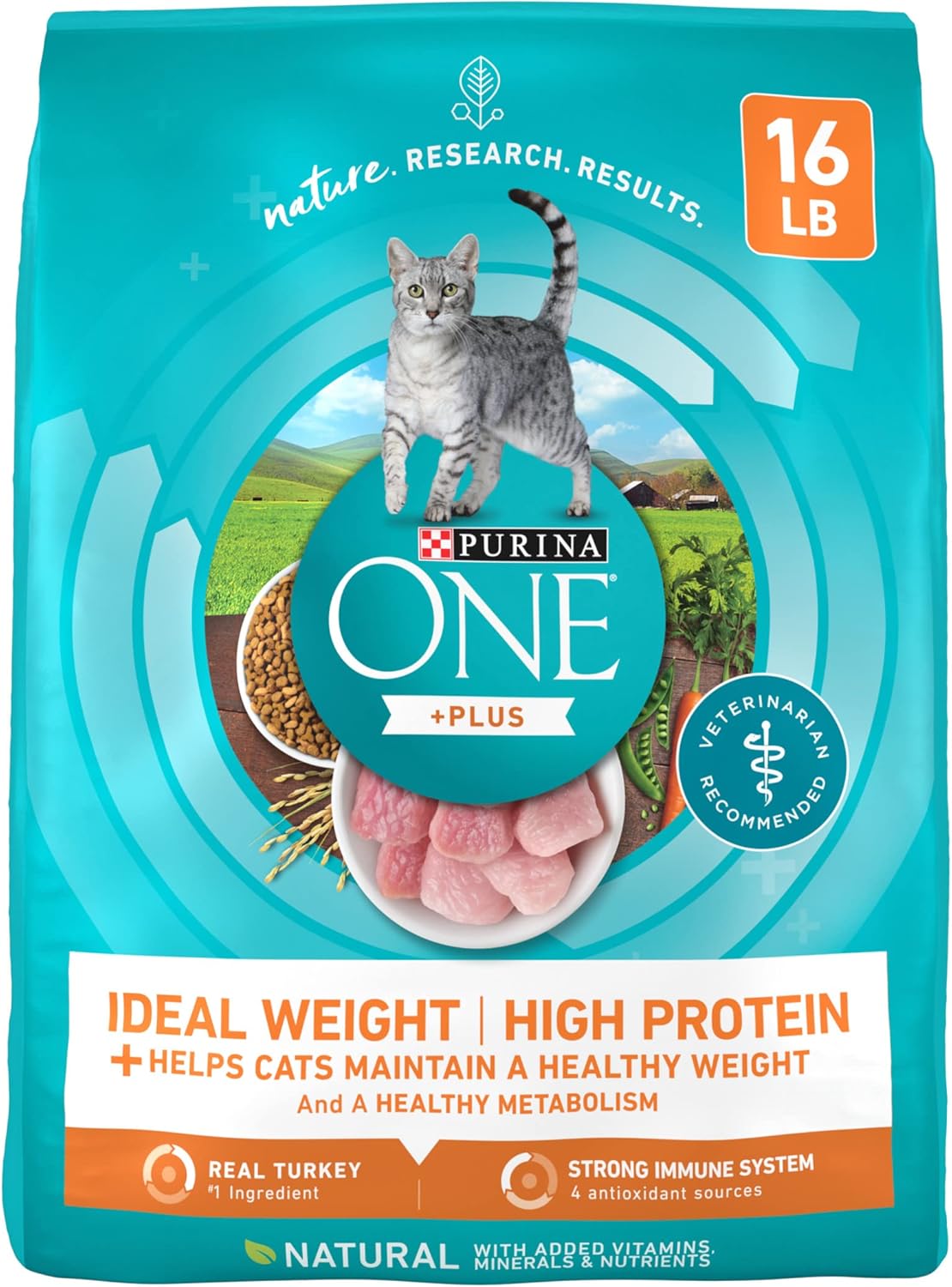 Nourriture sèche pour chats Purina ONE, riche en protéines et poids santé, plus idéale avec de la dinde, sac de 16 livres