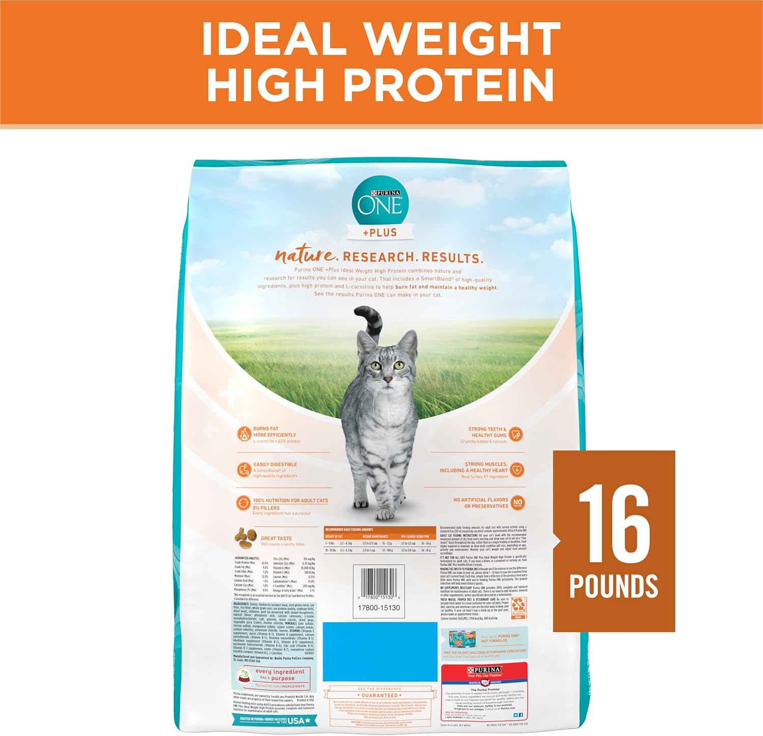 Purina ONE Yüksek Proteinli, Sağlıklı Ağırlıklı Kuru Kedi Maması, Hindi İle İdeal Ağırlık - 16 lb. Çanta