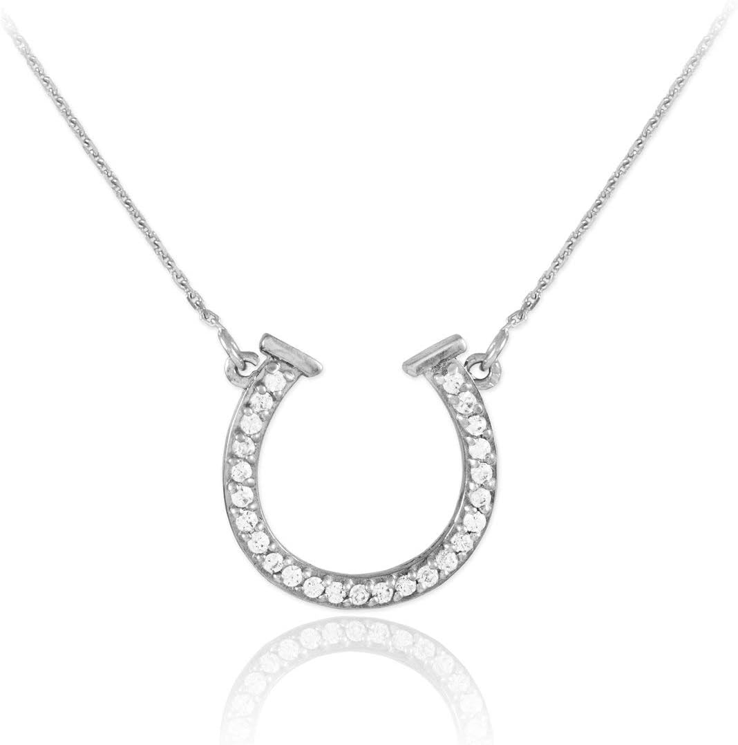 14K White Gold Diamond Lucky Horseshoe Necklace (J-K Color, I1-I2 Clarity) - Choice of Chain Length · v2
