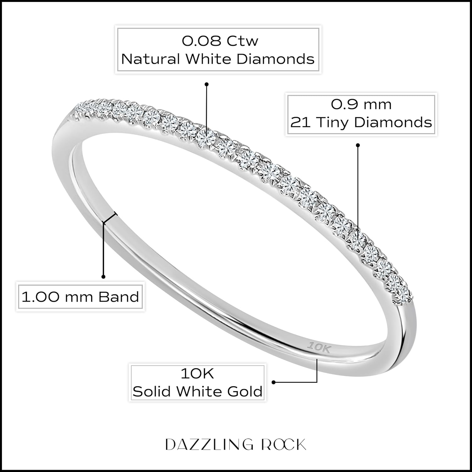 แหวนแต่งงานแบบซ้อนได้สไตล์มินิมอลสำหรับผู้หญิงจากคอลเลกชัน Dazzlingrock ประดับเพชรกลมสีขาว น้ำหนัก 0.08 กะรัต ในทองคำแท้ 10K
