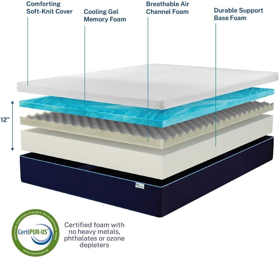 Sleep Innovations Marley 12 Inch Cooling Gel Memory Foam Mattress, Queen Size, Bed in a Box, Medium Firm Support · v2