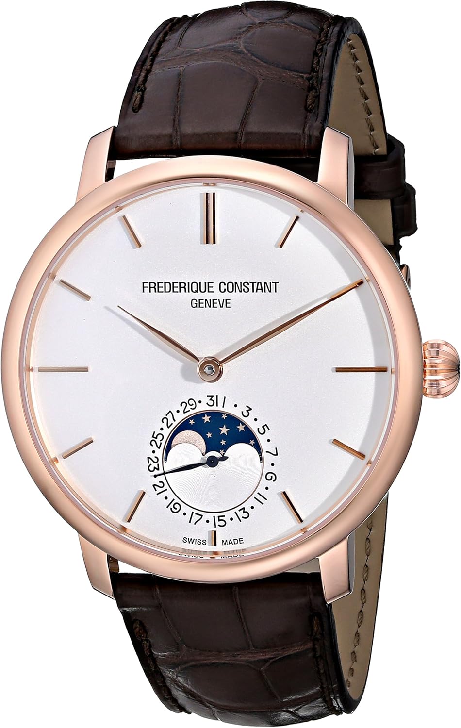 Frederique Constant Mens FC705X4S4 Slim Line Rose Gold-Plated Automatic Watch with Brown Leather Band · v3