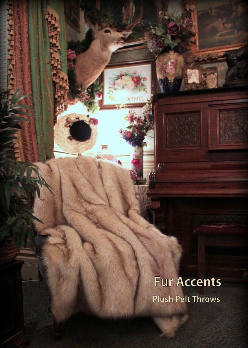 ผ้าห่ม Fur Accents/ผ้าคลุม/สีขาวปลายสีน้ำตาล Arctic Fox Luxury Faux Fur /60x72 นิ้ว