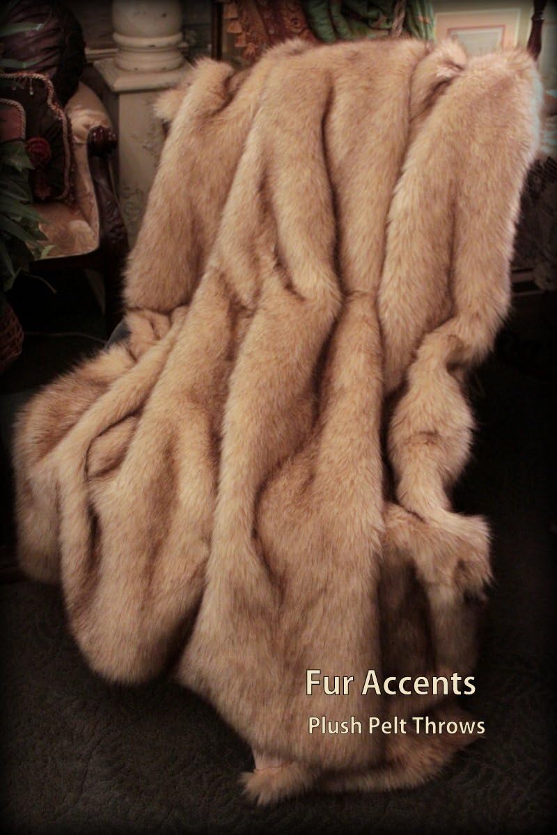 ผ้าห่ม Fur Accents/ผ้าคลุม/สีขาวปลายสีน้ำตาล Arctic Fox Luxury Faux Fur /60x72 นิ้ว