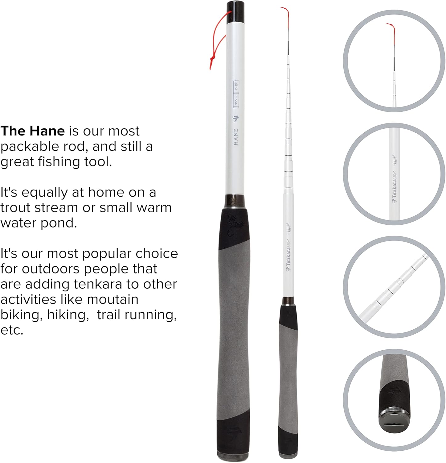 Tenkara USA Fly Fishing HANE™ -Rute mit Etui, superkompakte Allround-Rute für kleine und mittelgroße Fische — ultraportabel, Kohlefaser, leicht (10 Fuß/10 Zoll — 330 cm)
