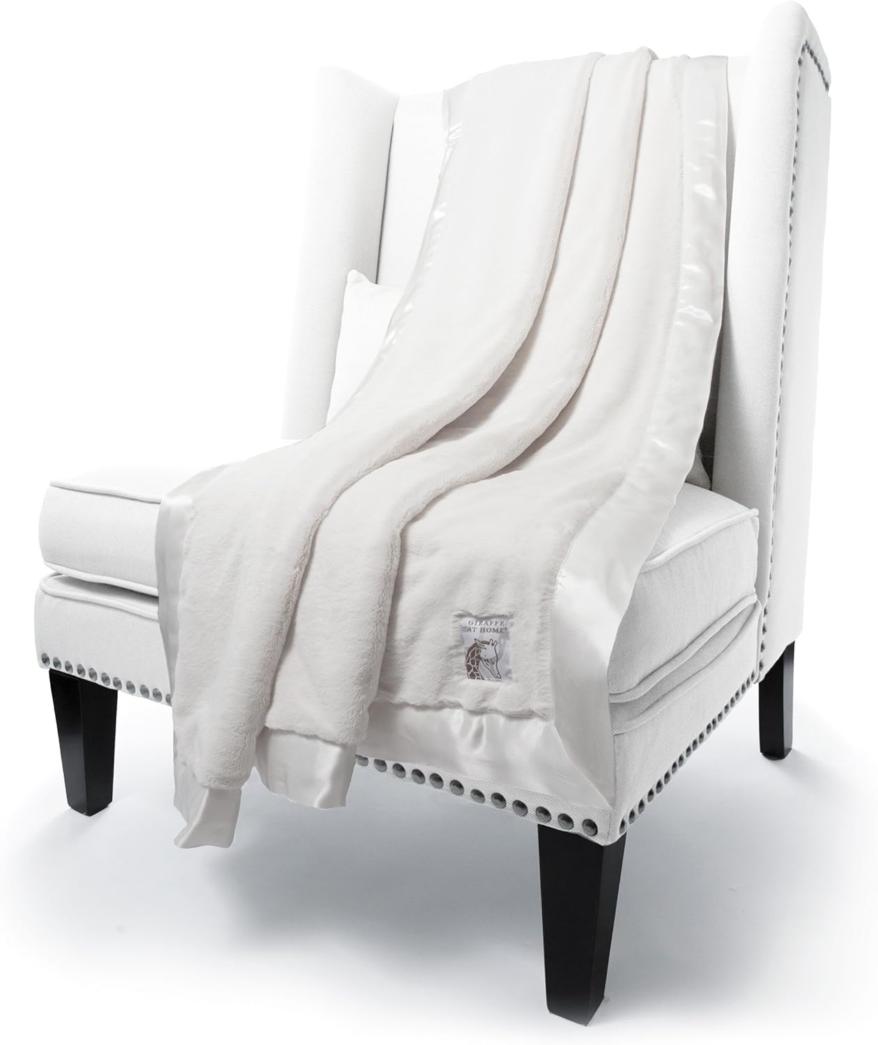 Little Giraffe Chenille Throw Blanket - at Home Soft Throw Blanket for Couch - Luxe Faux Fur Throw Blanket with Satin Trim - 59 x 88" - Cream · v2