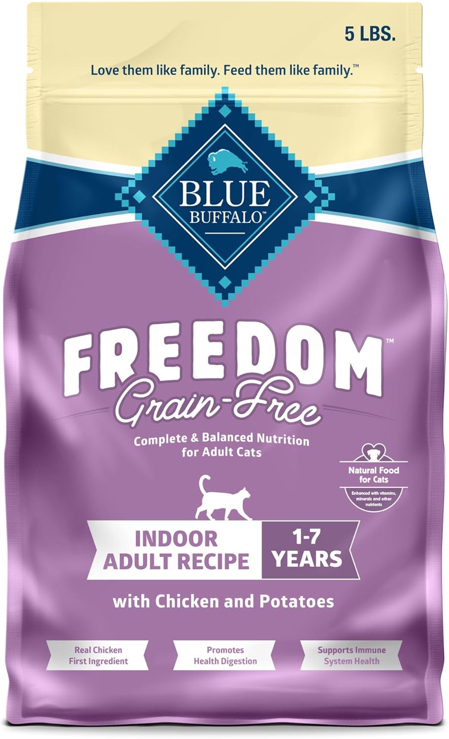 Blue Buffalo Freedom Grain-Free Adult Dry Cat Food, Complete  Balanced Nutrition for Indoor Cats, Made with Natural Ingredients, Chicken Recipe, 5-lb. Bag · v2