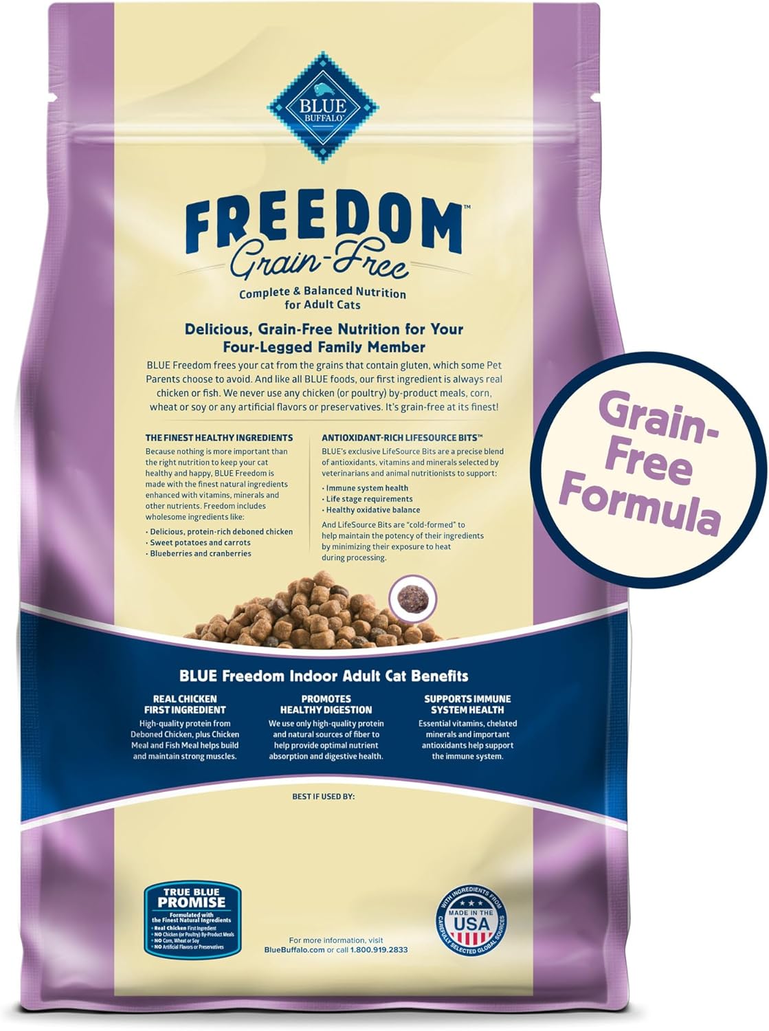 Blue Buffalo Freedom Grain-Free Adult Dry Cat Food, Complete  Balanced Nutrition for Indoor Cats, Made with Natural Ingredients, Chicken Recipe, 5-lb. Bag · v2