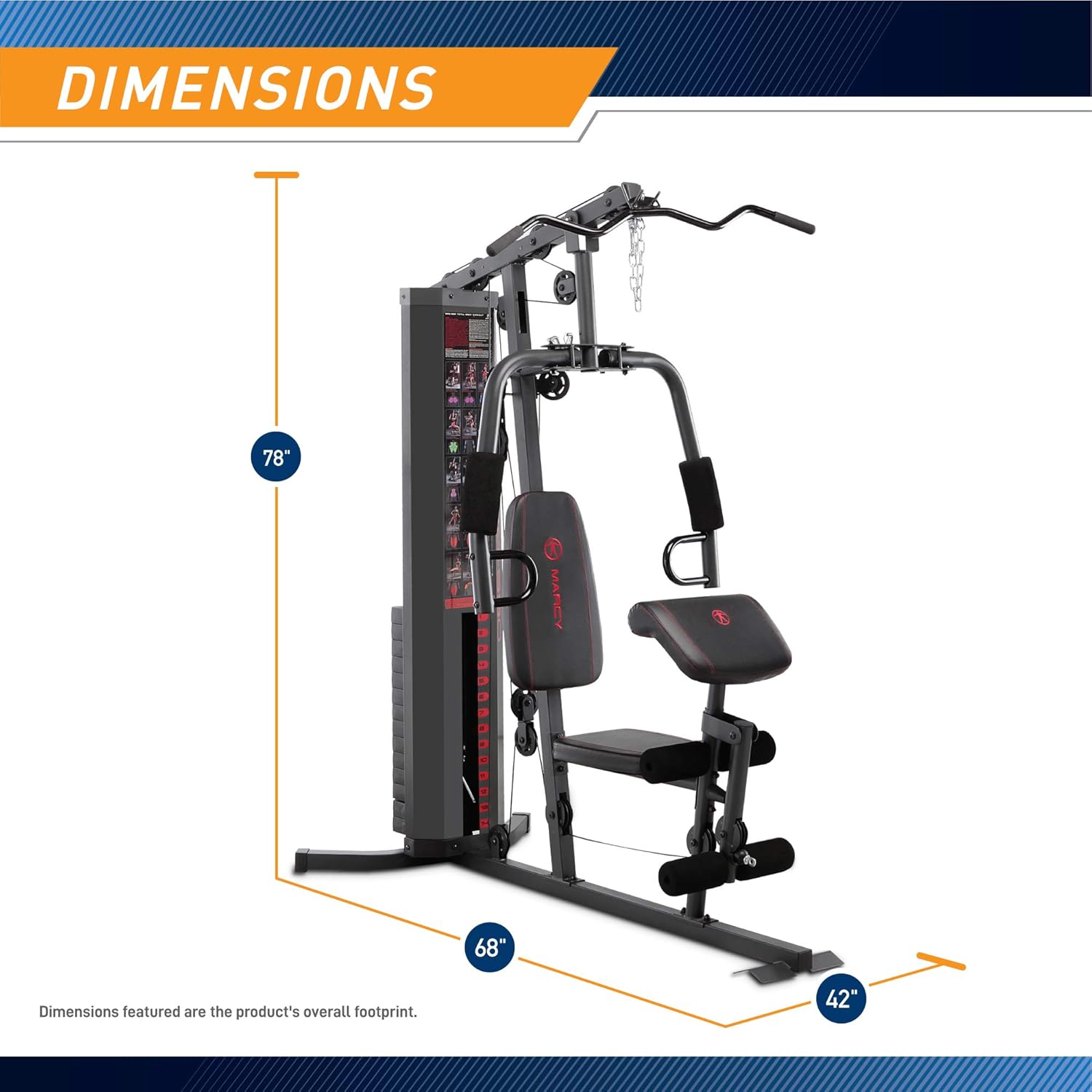 Marcy Dual Functioning Body Fitness Workout 150 Pound Stack Home Gym System with Adjustable Preacher Curler Pad and Overhead Lat Station, White/Black · v4