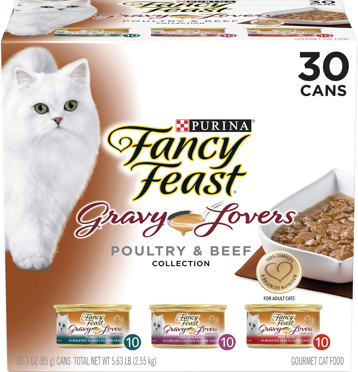Purina Fancy Feast Gravy Lovers Poultry and Beef Gourmet Wet Cat Food Variety Pack - (Pack of 30) 3 oz. Cans · v2