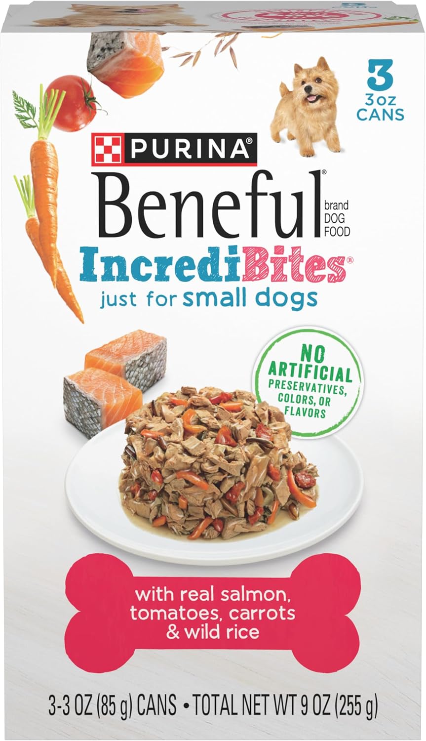 Nourriture humide pour chiens Purina Beneful Small Breed avec sauce, IncrediBites au vrai saumon - (8 paquets de 3) boîtes de 3 oz