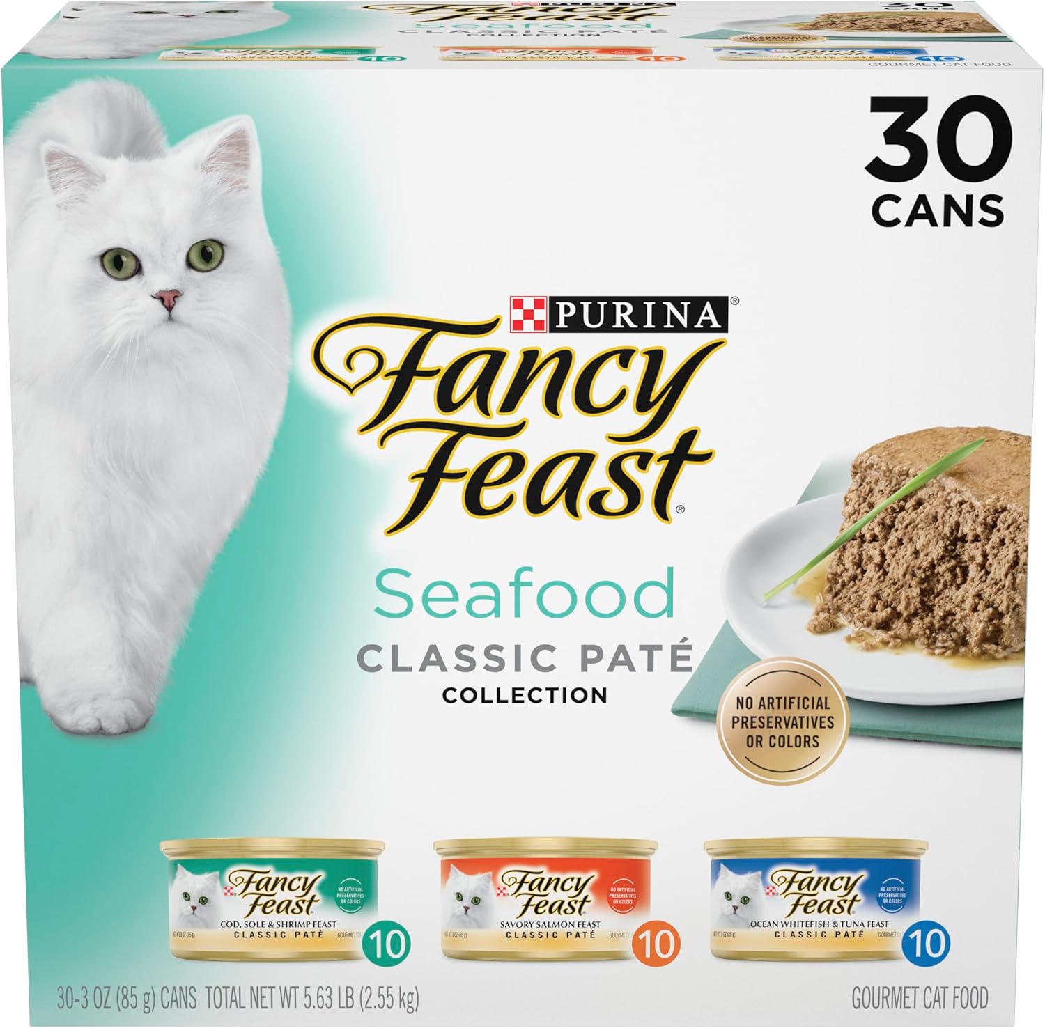 Purina Fancy Feast Seafood Classic Pate Collection Tahılsız Islak Kedi Maması Çeşit Paketi - (30'lu Paket) 3 oz Kutular