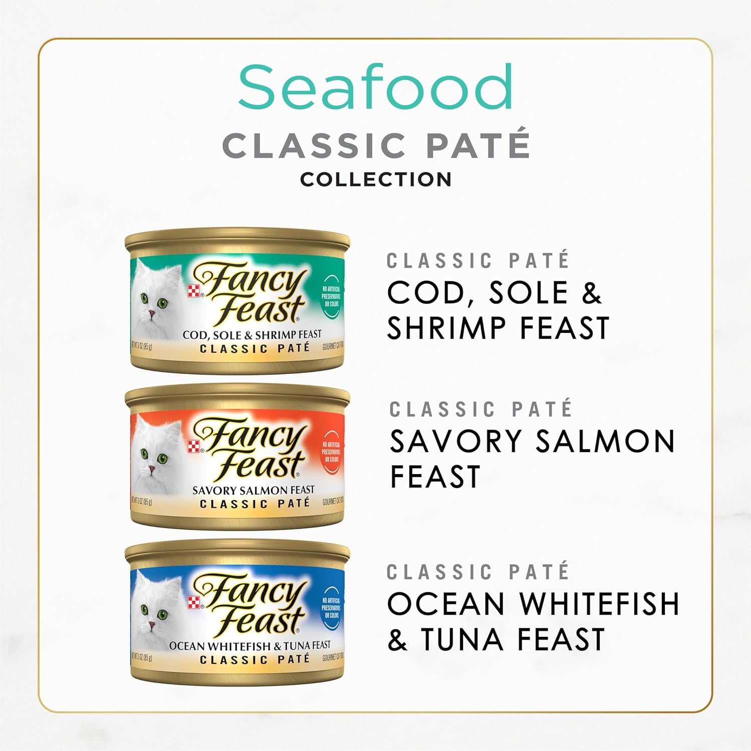 Purina Fancy Feast Seafood Classic Pate Collection Tahılsız Islak Kedi Maması Çeşit Paketi - (30'lu Paket) 3 oz Kutular