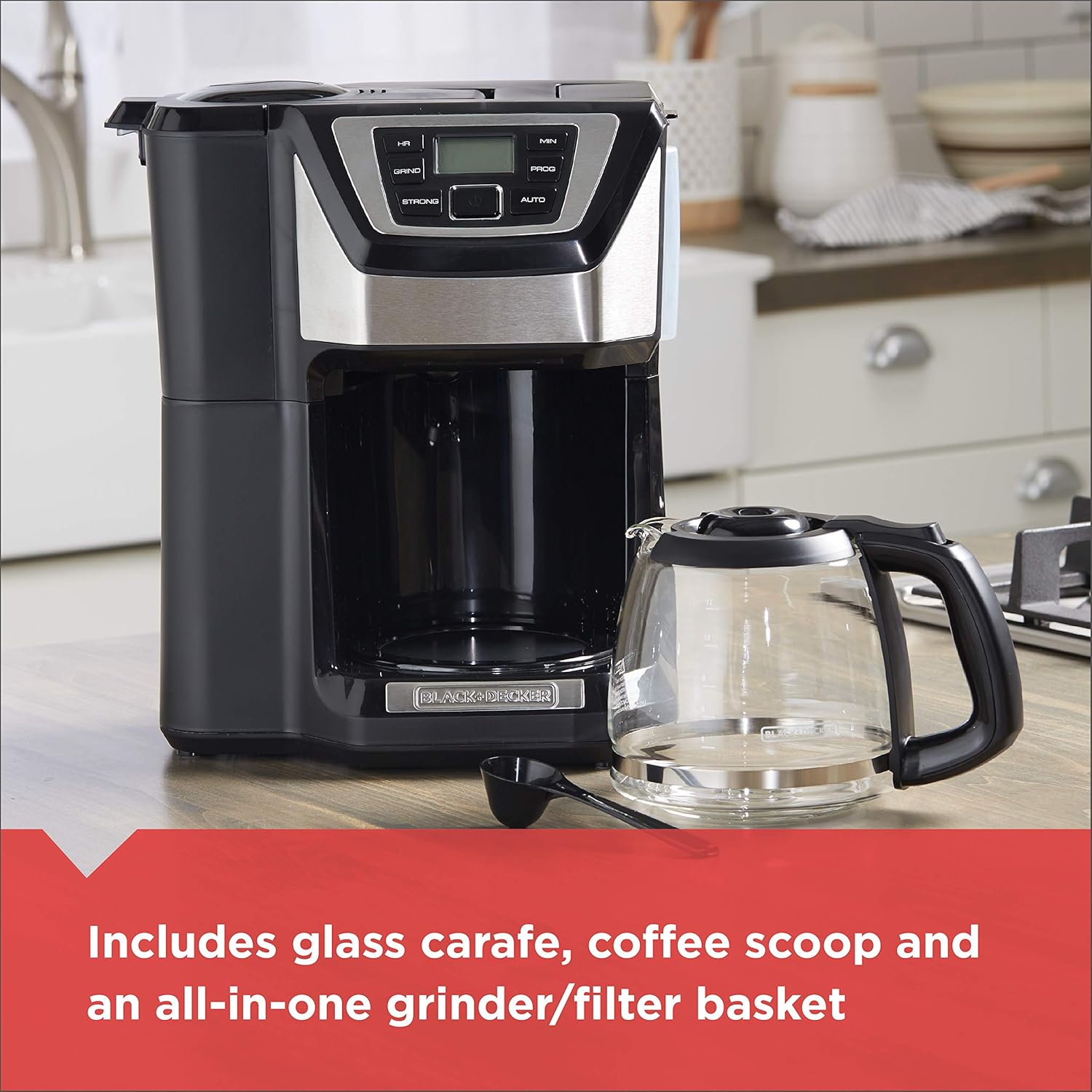 BLACK DECKER 12-Cup Mill and Brew Coffe Maker, CM5000B, 24-Hour Programble, Built-in Grinder, Sneak-A-Cup, Permanent Washable Fitler · v2